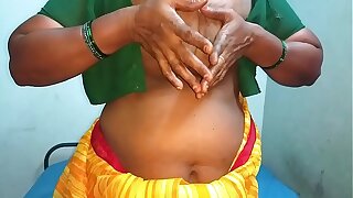 desi aunty showing will not hear of gut and bellyache